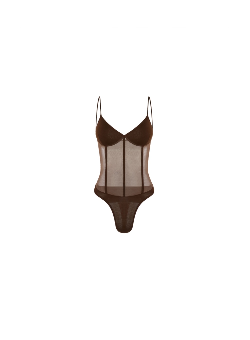 Mesh Balconette Bodysuit - Brown