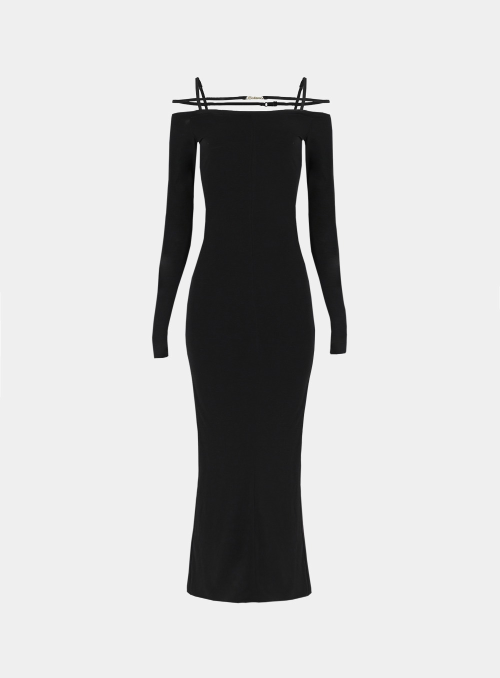 에고 미니멀 로고 오프 숄더 맥시 드레스 - 블랙