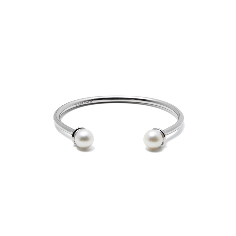 COLD WHITE DOUBLE PEARL OPEN BRACELET