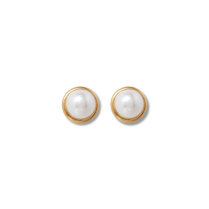 COLD WHITE 8mm PEARL GOLD EARRINGS