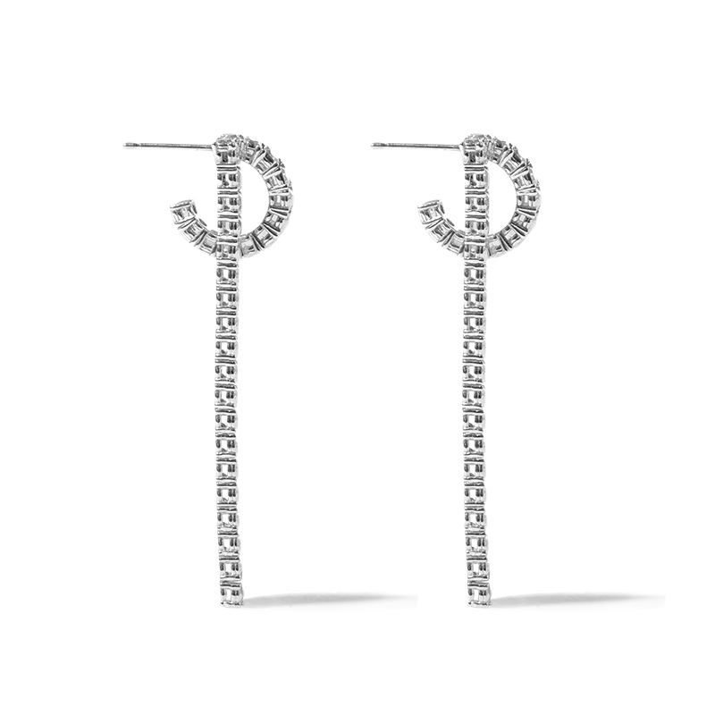 SILVER DIAMOND TENNIS DROP EARRINGS