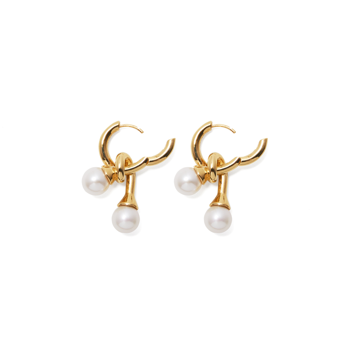COLD WHITE DOUBLE PEARL SWIRL DROP GOLD EARRINGS