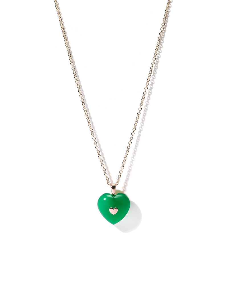 VERY VINTAGE BIG GREEN CHALCEDONY HEART PENDANT NECKLACE