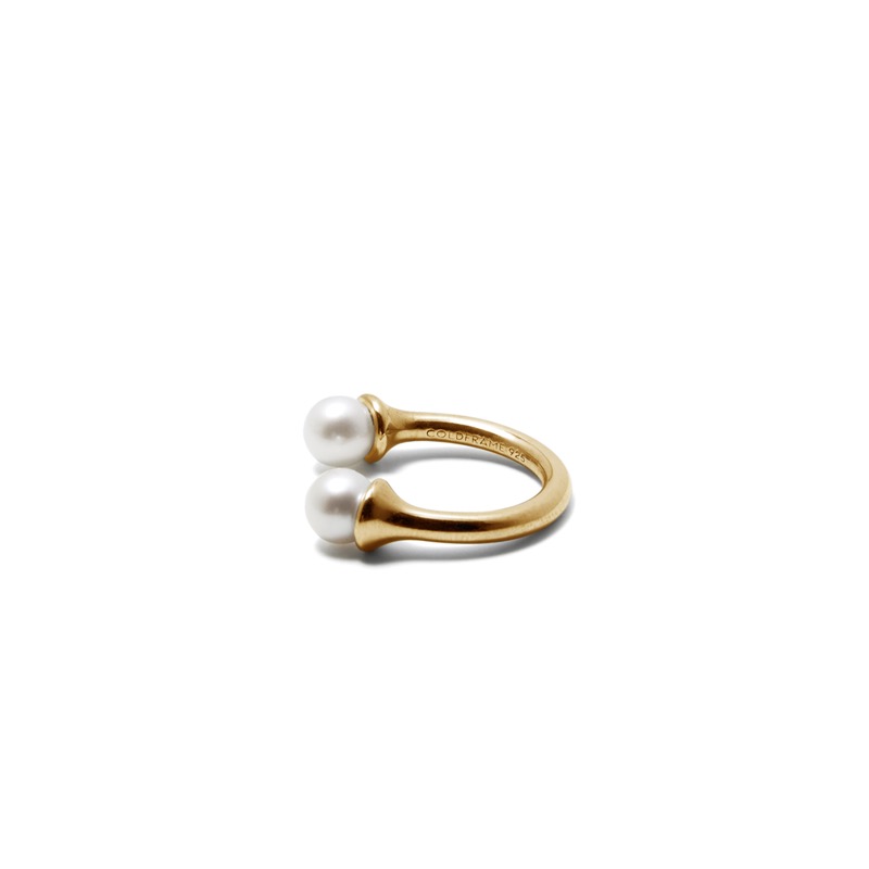 COLD WHITE 6mm DOUBLE PEARL OPEN GOLD RING