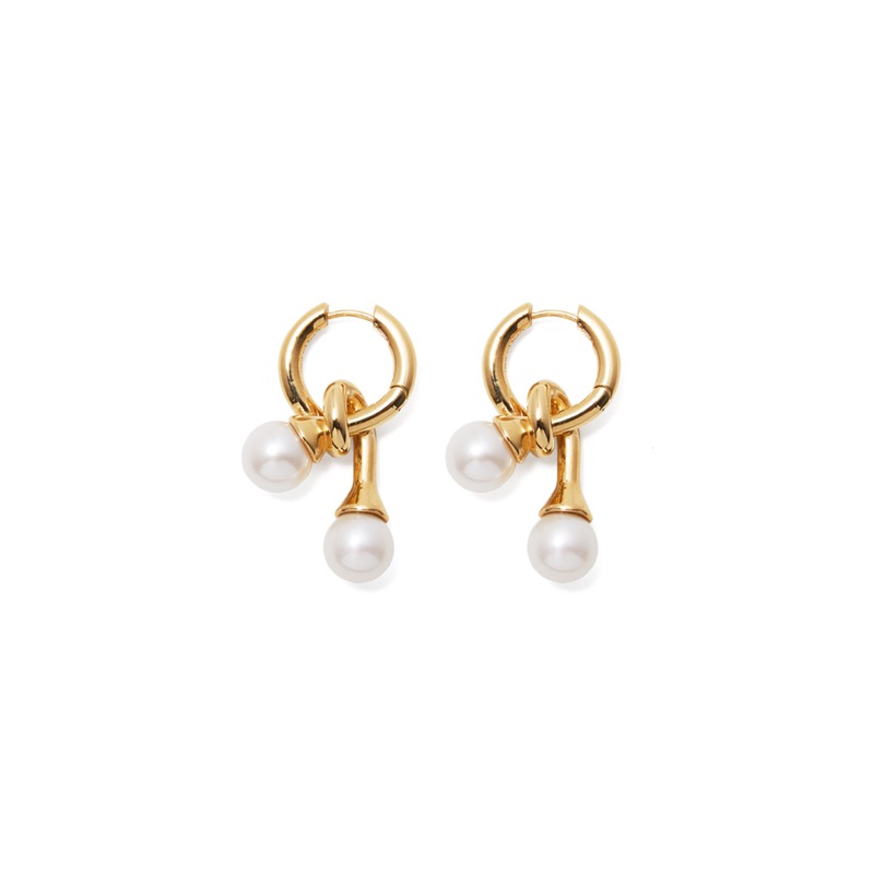 COLD WHITE DOUBLE PEARL SWIRL DROP GOLD EARRINGS