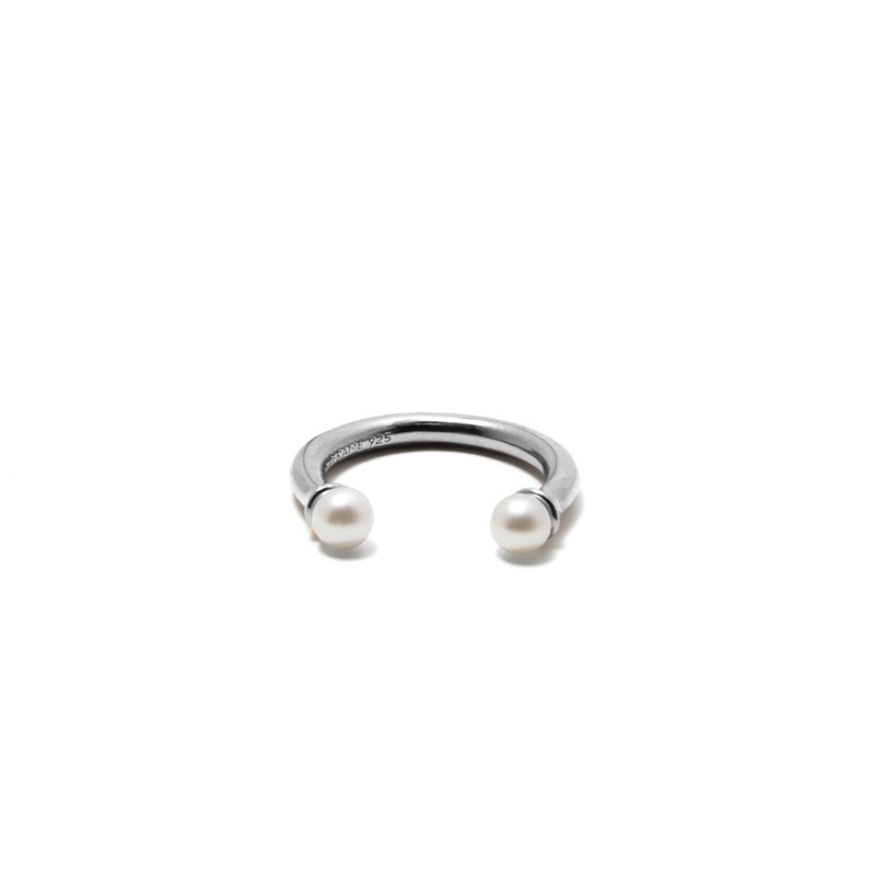 COLD WHITE 4mm DOUBLE PEARL OPEN RING