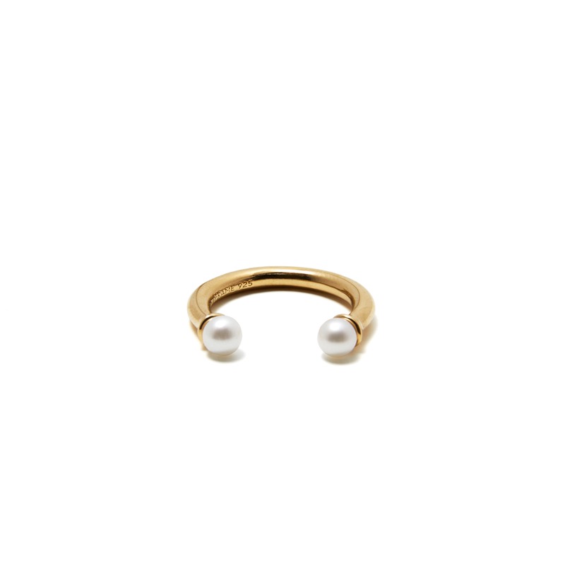 COLD WHITE 4mm DOUBLE PEARL OPEN GOLD RING