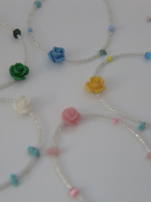 RANIA ROSE BEADS BRACELET(IVORY, YELLOW, PINK, BLUE, GREEN 5COLORS!)