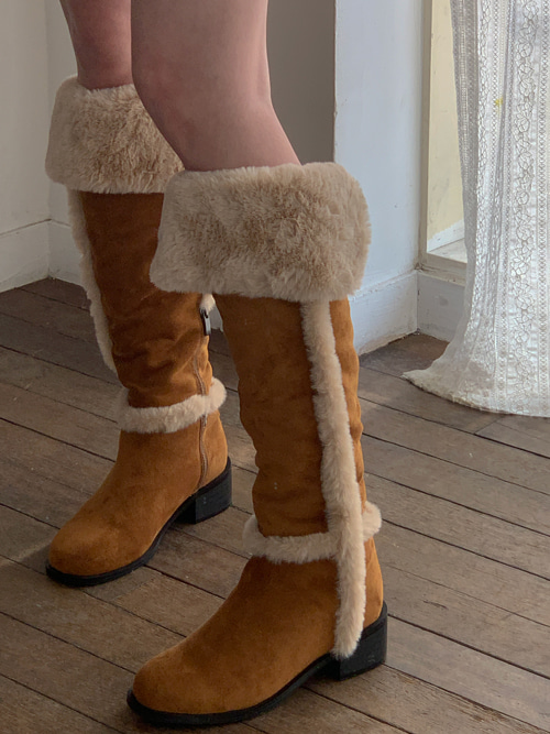 SUEDE ROUND UGG LONG BOOTS(BROWN, BLACK 2COLORS!)