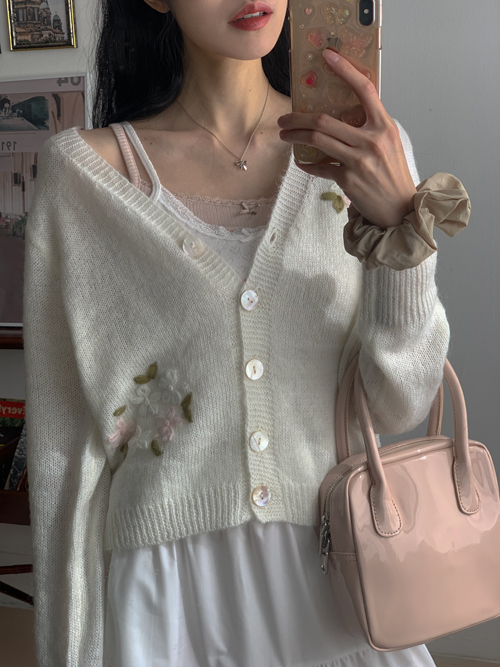SWEETNESS FLOWER KNIT CARDIGAN(IVORY, PINK, GREEN 3COLORS!)