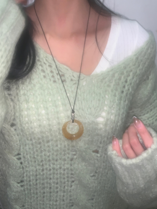 CIRCLE OLIVE RING STRING NECKLACE