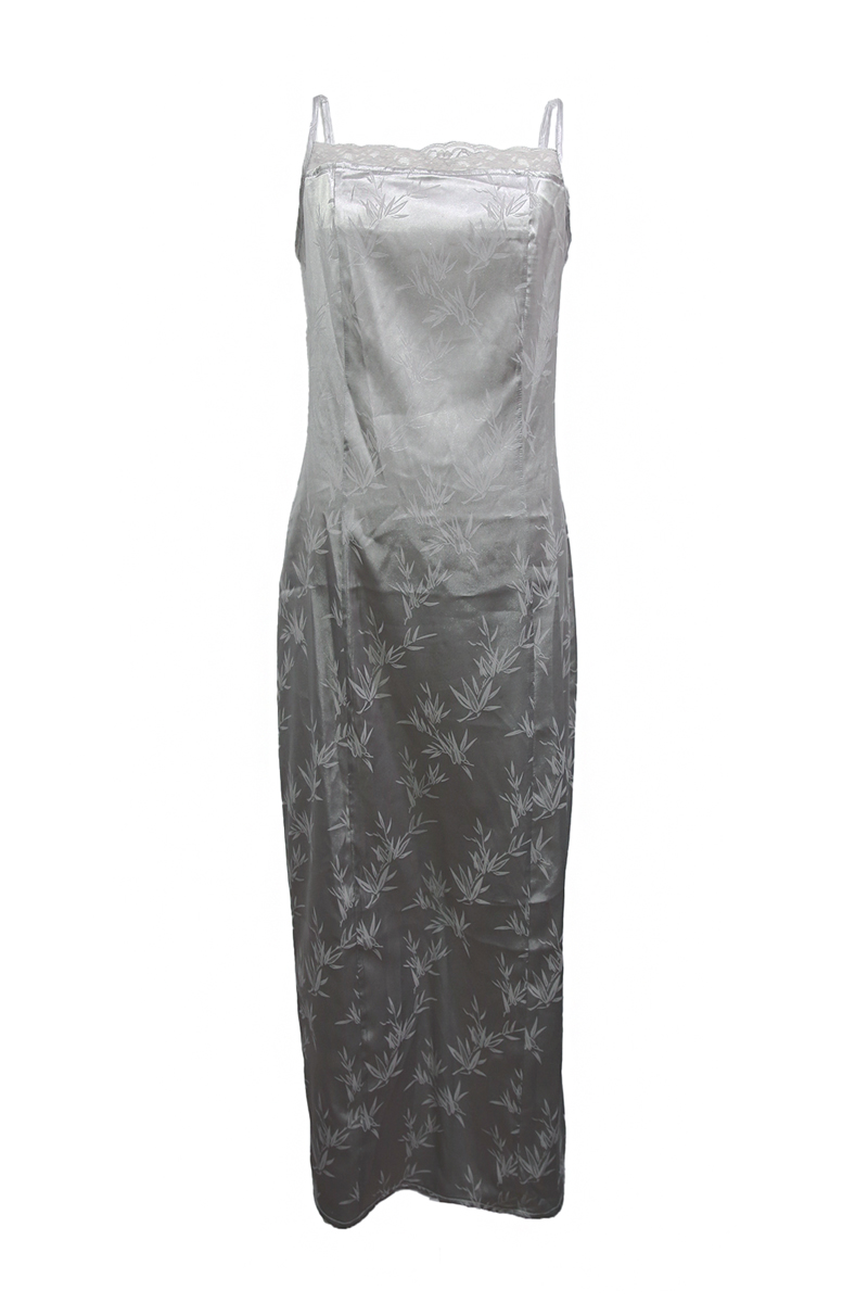 Angela Silky Lace Slip Dress(Silver)