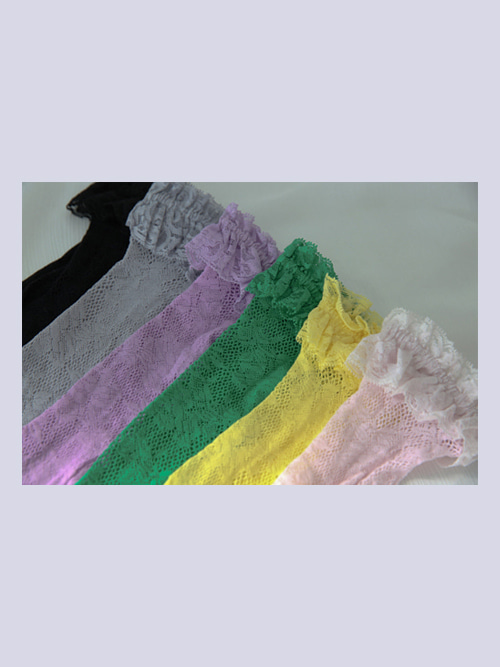 ROSEMARY LACE FRILL SOCKS(WHITE, YELLOW, PINK, GREEN, PURPLE, GREY, BLACK 7COLORS!)
