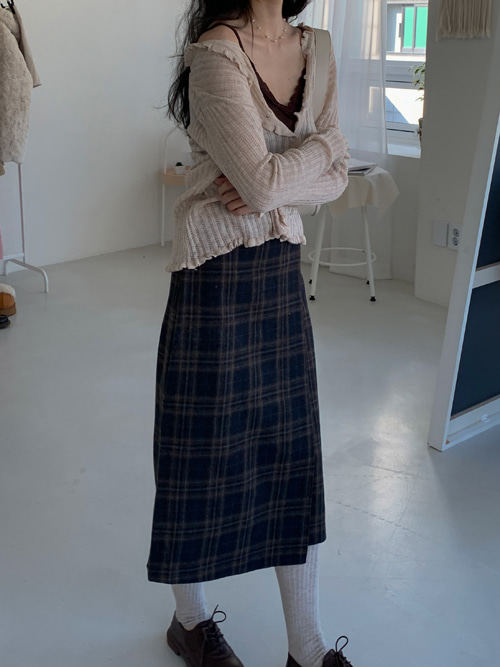 LONDON CHECK BUTTON WRAP SKIRT(BROWN, NAVY 2COLORS!)