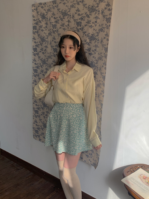 BASIC PASTEL COTTON SHIRT(WHITE, YELLOW, PINK, SKYBLUE 4COLORS!)