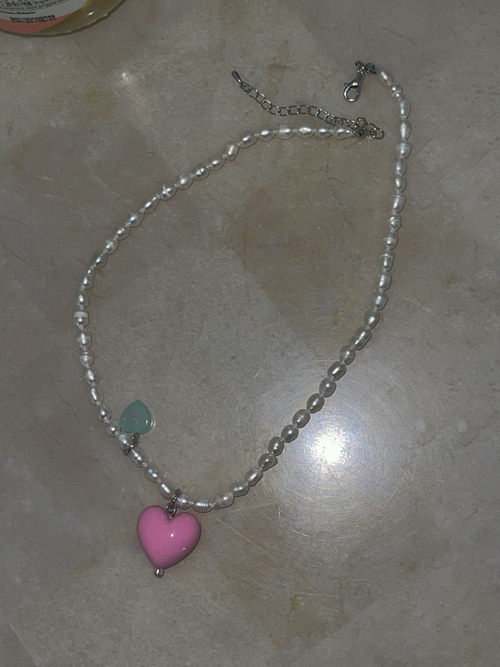 PEARL HEART PENDENT NECKLACE(PINK, MINT, GREEN, LIGHT PURPLE, PURLE 5COLORS!)