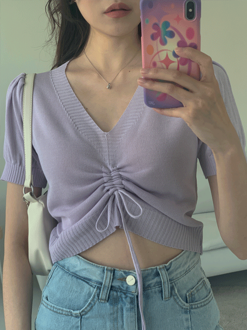 PUFF STRING CROP KNIT TOP(IVORY, YELLOW, SKYBLUE, PURPLE 4COLORS!)