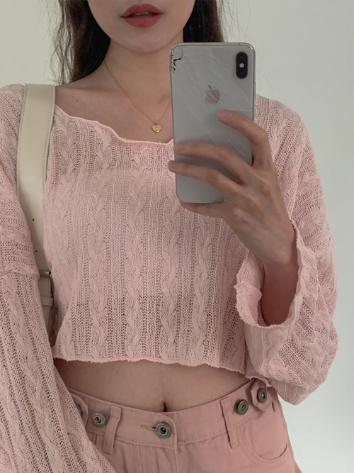 CABLE LINEN WAVE CROP KNIT(PINK, GREY, NAVY 3COLORS!)