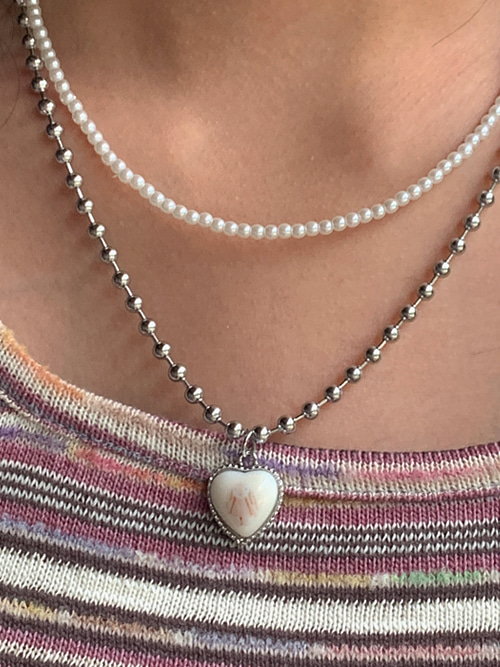 PET HEART BALL CHAIN NECKLACE(IVORY, SKYBLUE 2COLORS!)