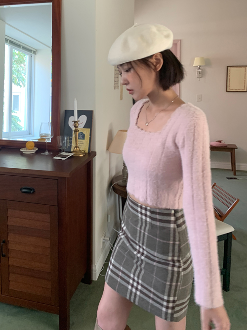 LYLA WOOL SQUARE NECK KNIT(PINK, SKYBLUE, BROWN 3COLORS!)