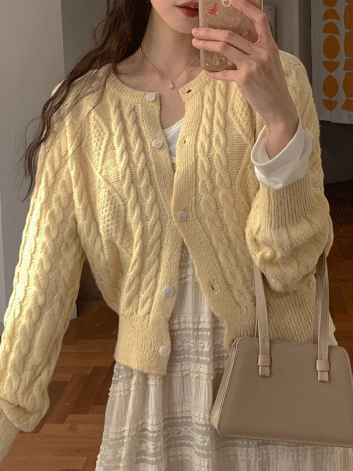 COOKIE TWIST KNIT CARDIGAN(IVORY, YELLOW, SKYBLUE, PURPLE 4COLORS!)