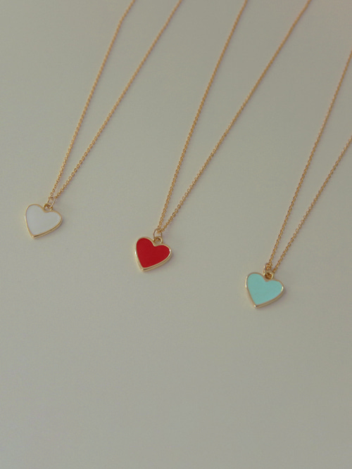 GOLD FRAME HEART NECKLACE(WHITE, MINT, RED, BLACK 4COLORS!)