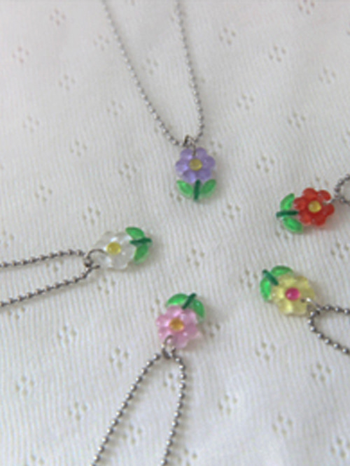 NORA VINTAGE FLOWER CHARM NECKLACE(WHITE, YELLOW, PINK, RED, PURPLE 5COLORS!)