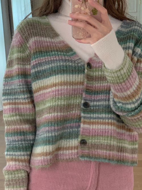 RAINBOW SOFT LOOSE KNIT CARDIGAN(PINK, GREEN, BROWN 3COLORS!)