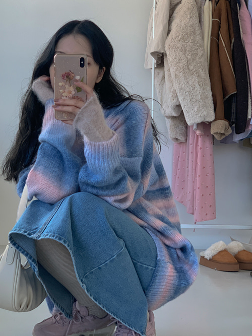 RAINBOW OVERSIZE LOOSE KNIT(PINK, BLUE 2COLORS!)