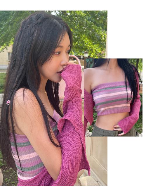 RAINBOW KNIT TUBE TOP(PINK, BLUE 2COLORS!)