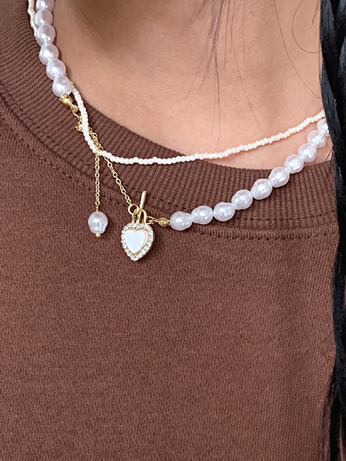 HEART PEARL TOGGLE NECKLACE(GOLD)