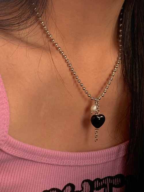 HEART DROP BALL CHAIN NECKLACE(SILVER)