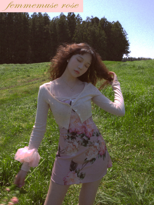 ❀FEMMEMUSE ROSE❀ LYDIA ROSE FLORAL FLARE SLIP DRESS(PINK)