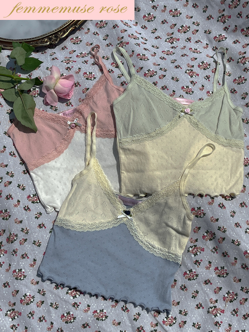 ❀FEMMEMUSE ROSE❀ JUDY ROSE TWO-TONE SLEEVELESS CROP TOP(PINK IVORY, MINT YELLOW, YELLOW SKYBLUE 3COLORS!)