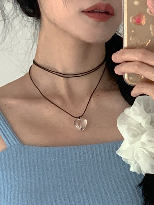 HEART LAYERED CLEAR NECKLACE