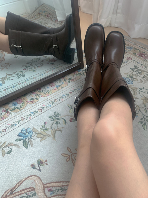 SIDE BUCKLE LEATHER BOOTS(2COLORS!)