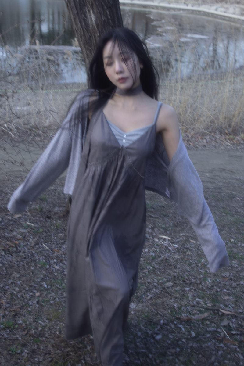 Grace Scarf Silky Dress(Charcoal)