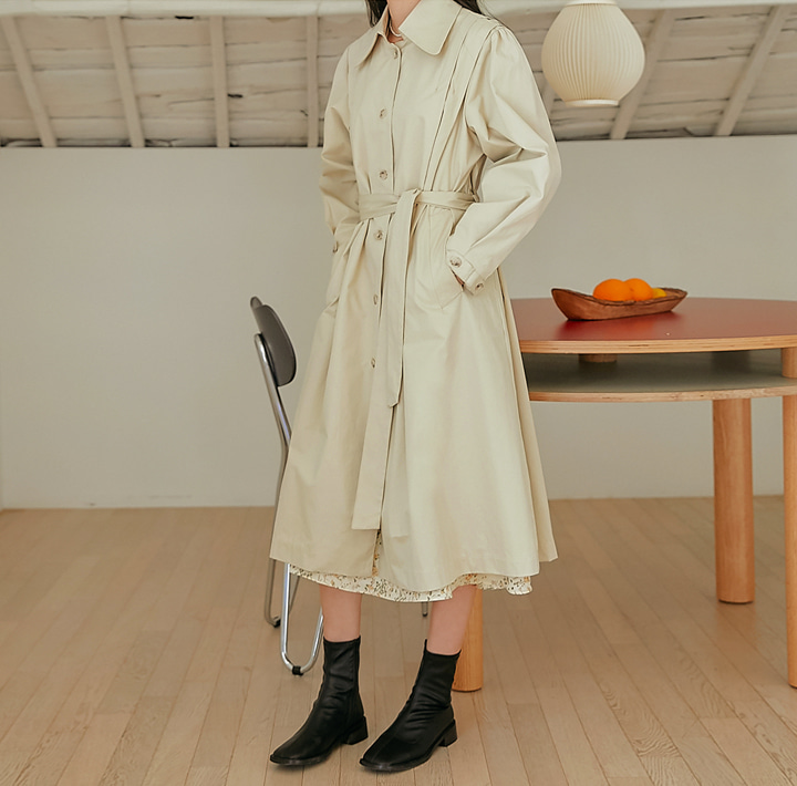 [OUTER] FENDIA PINTUCK SINGLE TRENCH COAT
