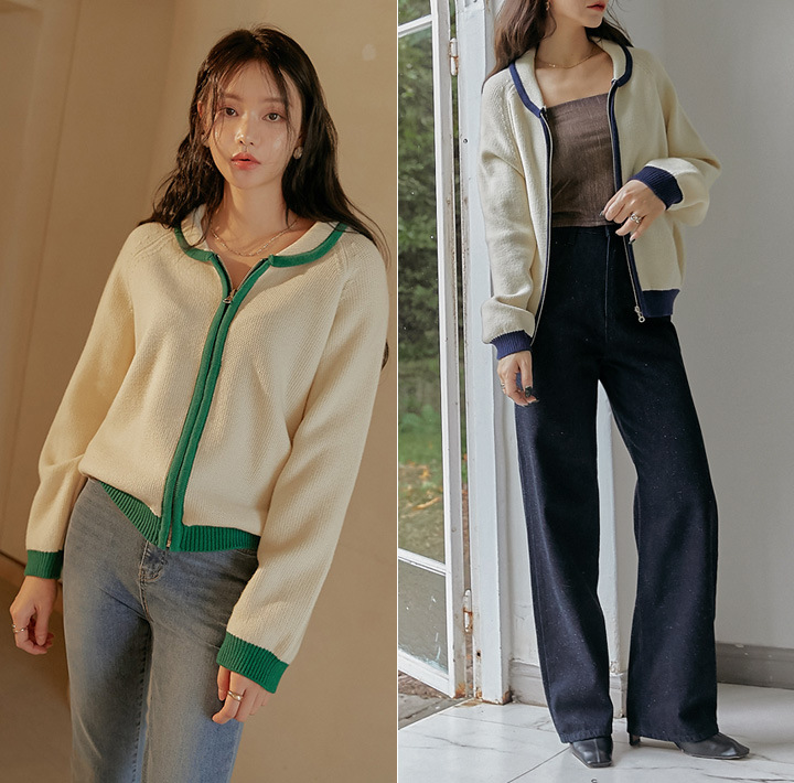 [OUTER] BERING COLORING ZIPUP KNIT CARDIGAN