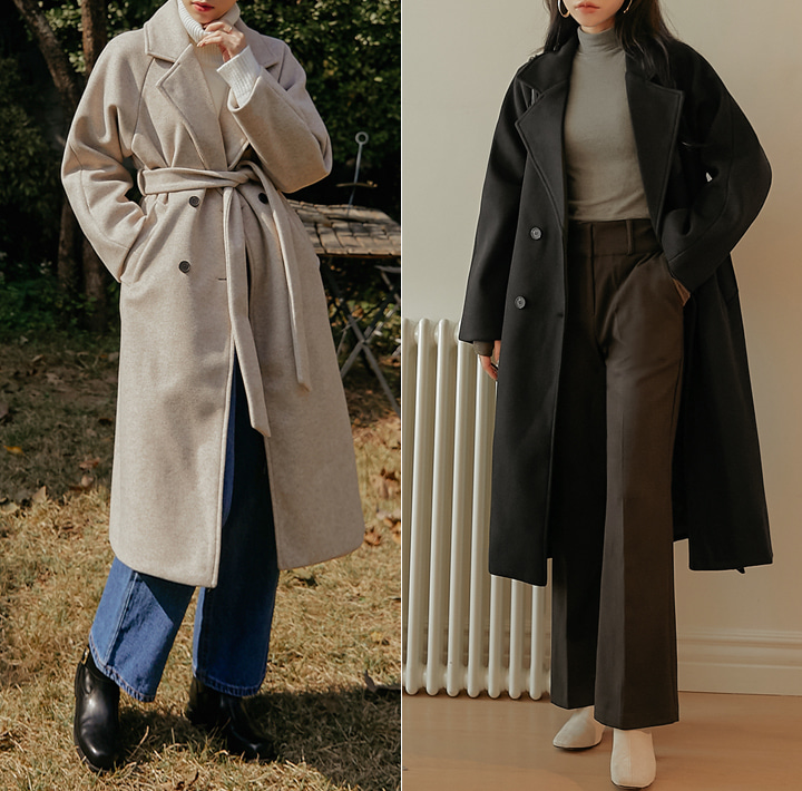 [OUTER] DABY WOOL 50% STRAP DOUBLE COAT