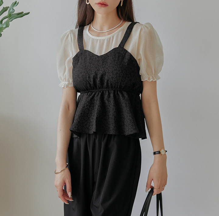 [TOP] FAMIL BUSTIER LAYERED 1/2 BLOUSE