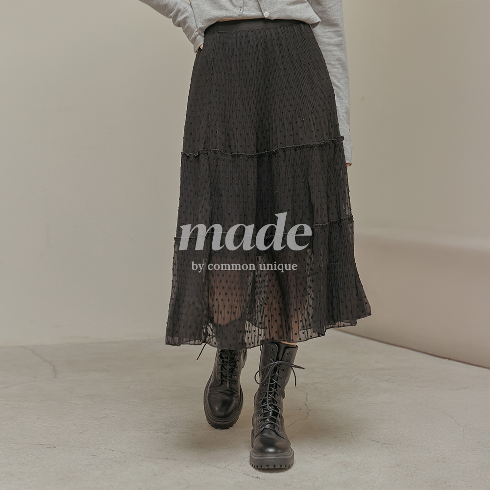 スカート CHIFFON DOT LAYERED BANDING SKIRT CHIFFON DOT LAYERED BANDING SKIRT (BLACK) - 감도 깊은 취향
