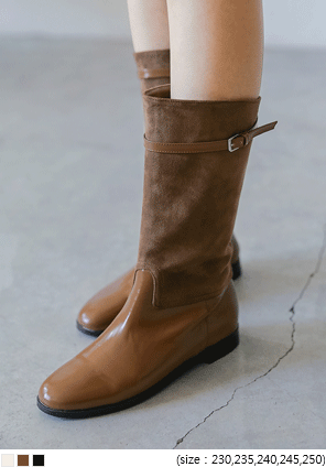 [SHOES] ROUND BUCKLE MIDDLE BOOTS
