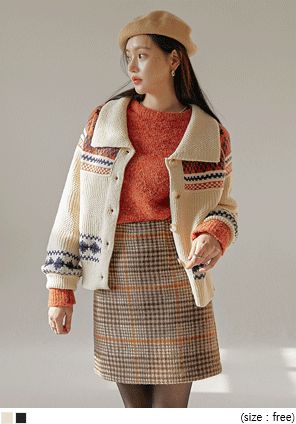 [OUTER] TOPEN PATTERN COLLAR KNIT CARDIGAN