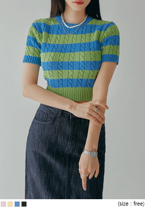 [TOP] DONING CABLE STRIPE 1/2 KNIT