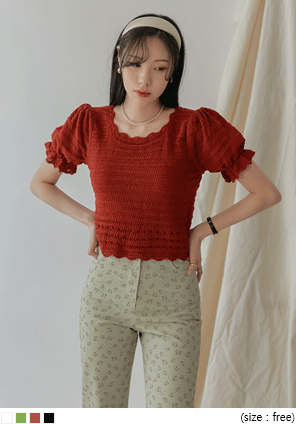 [TOP] WEANING BACK STRAP SCALLOP 1/2 KNIT