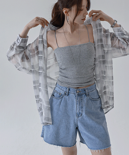 웨븐 루즈 시스루 체크 셔츠 (봄/여름/데일리룩/일상/살안타템/썸머아우터/출근룩/냉방)