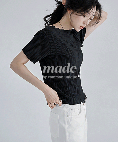 [MADE] 피론 웨이브 플리츠 1/2 블라우스 (봄/여름/데일리룩/일상룩/하객룩/출근룩/캠퍼스룩/데이트룩/반팔/링클)