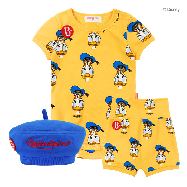 All over_Donald Duck_baby bodysuit beret set BEBE DE PINO