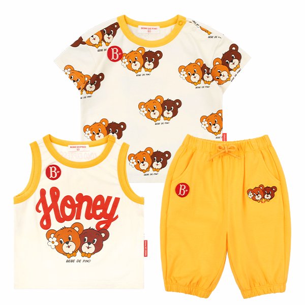 ★ BEBE DE PINO★ Honey Bear Baby Bodysuit Set BP52SE189 50 BEBE DE PINO] All over honey bear baby bodysuit set 正規品